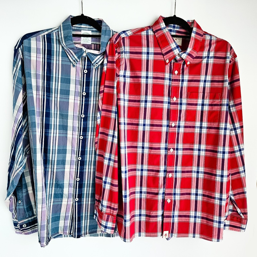 Brooks Brothers Lot Of 2 Button Down Long Sleeve Shirts XL Milano Fit Red Fleece